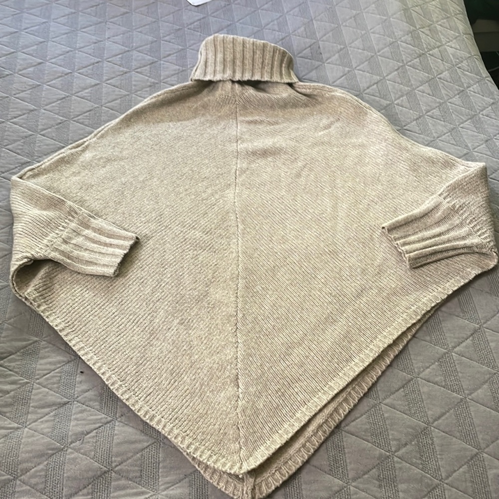 Tan Turtle Neck Poncho - Picture 2 of 2
